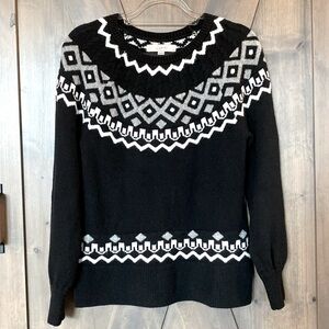LOFT Sweater Long Sleeve Pullover Crew Neck Black White Gray Size XS